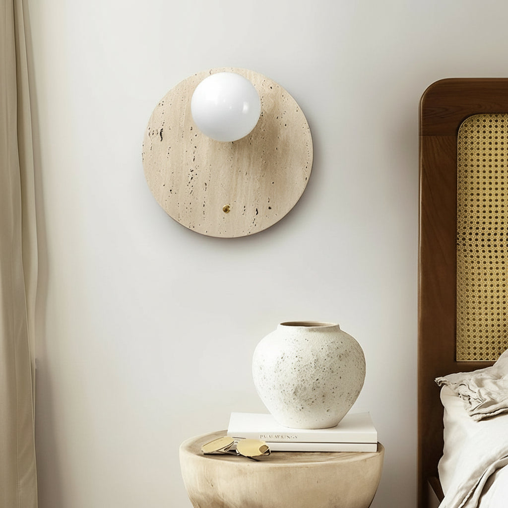 Freyza - Travertine Wall Sconce – Wabi-Sabi Yellow Natural Stone G9 LED (12-20cm)