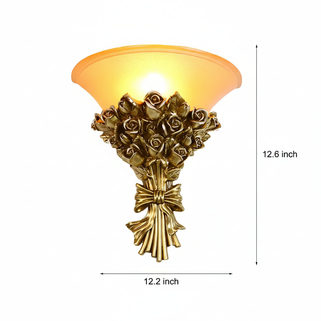Freyza - European Vintage Rose Bouquet Wall Sconce – Elegant Resin Floral Art Wall Lamp (E27)