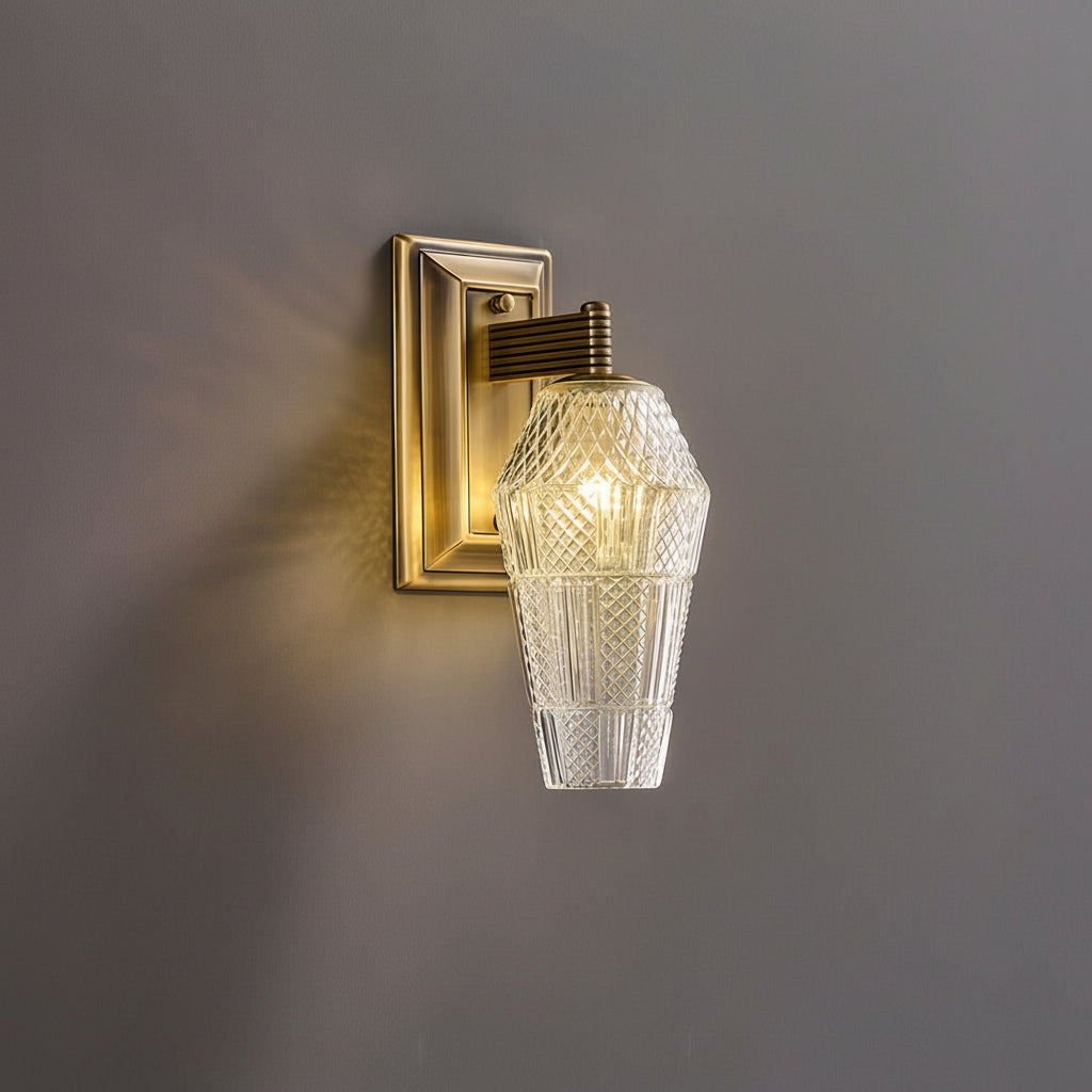 Freyza - LED Wall Sconce – French Retro Brass Textured Glass G9 (15x11x28cm)
