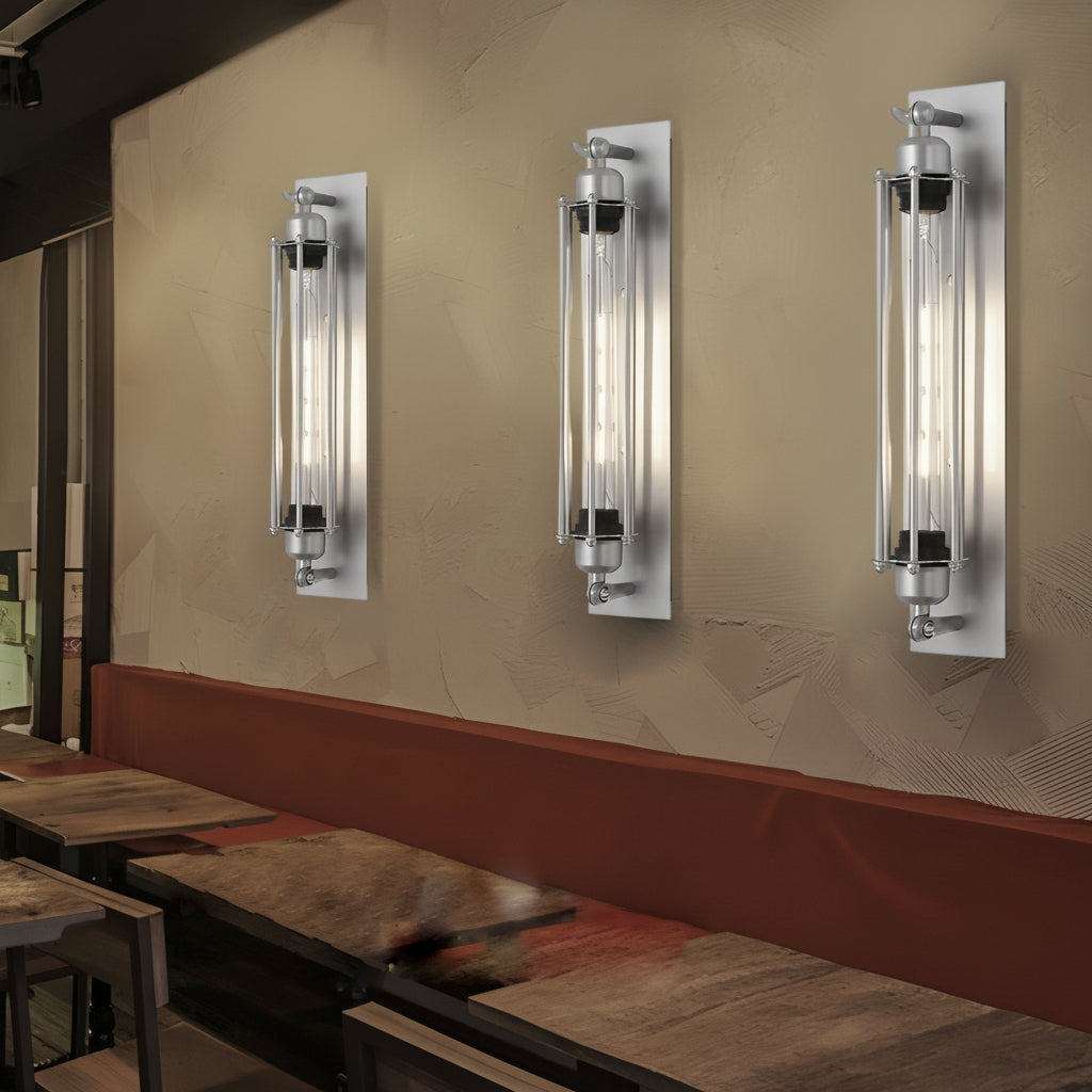 Freyza - LED Wall Sconce Light – Industrial Vintage Flute Chrome Iron (48x10cm / 18.9x3.9in)