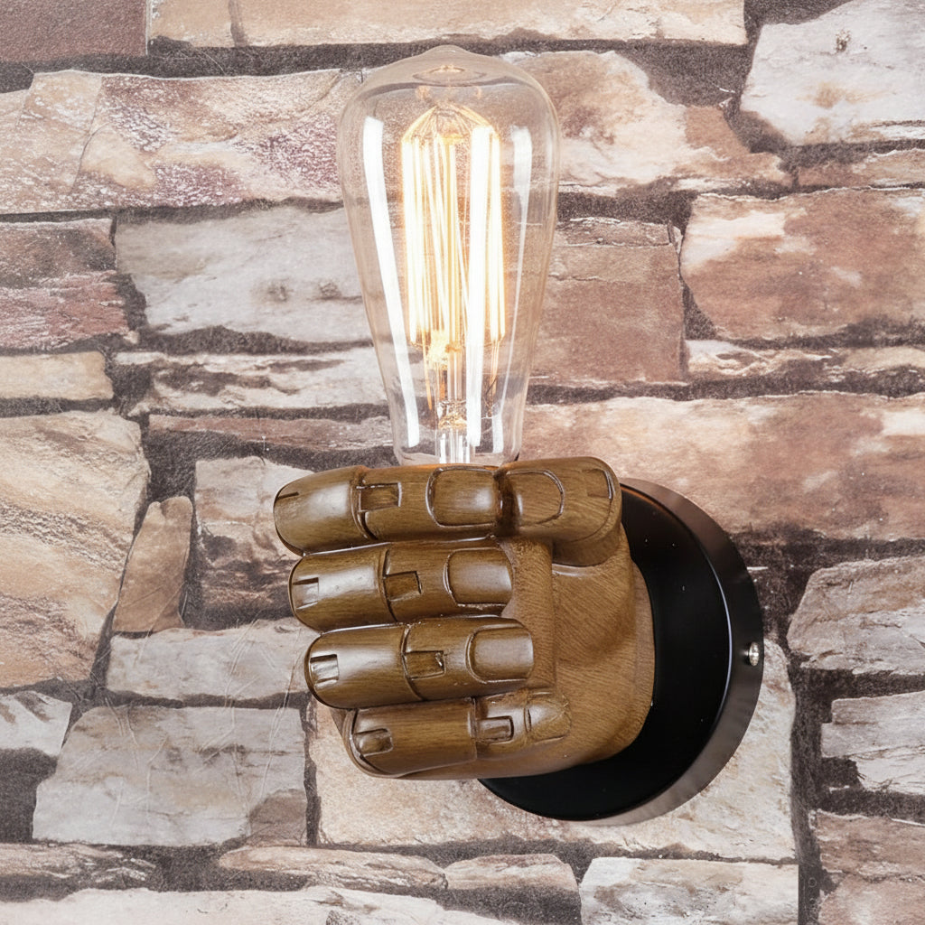 Freyza - Retro Industrial Fist Wall Sconce – Creative Hand-Shaped Art Deco Wall Lamp - E27, Black