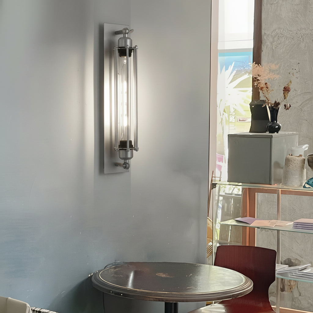 Freyza - LED Wall Sconce Light – Industrial Vintage Flute Chrome Iron (48x10cm / 18.9x3.9in)