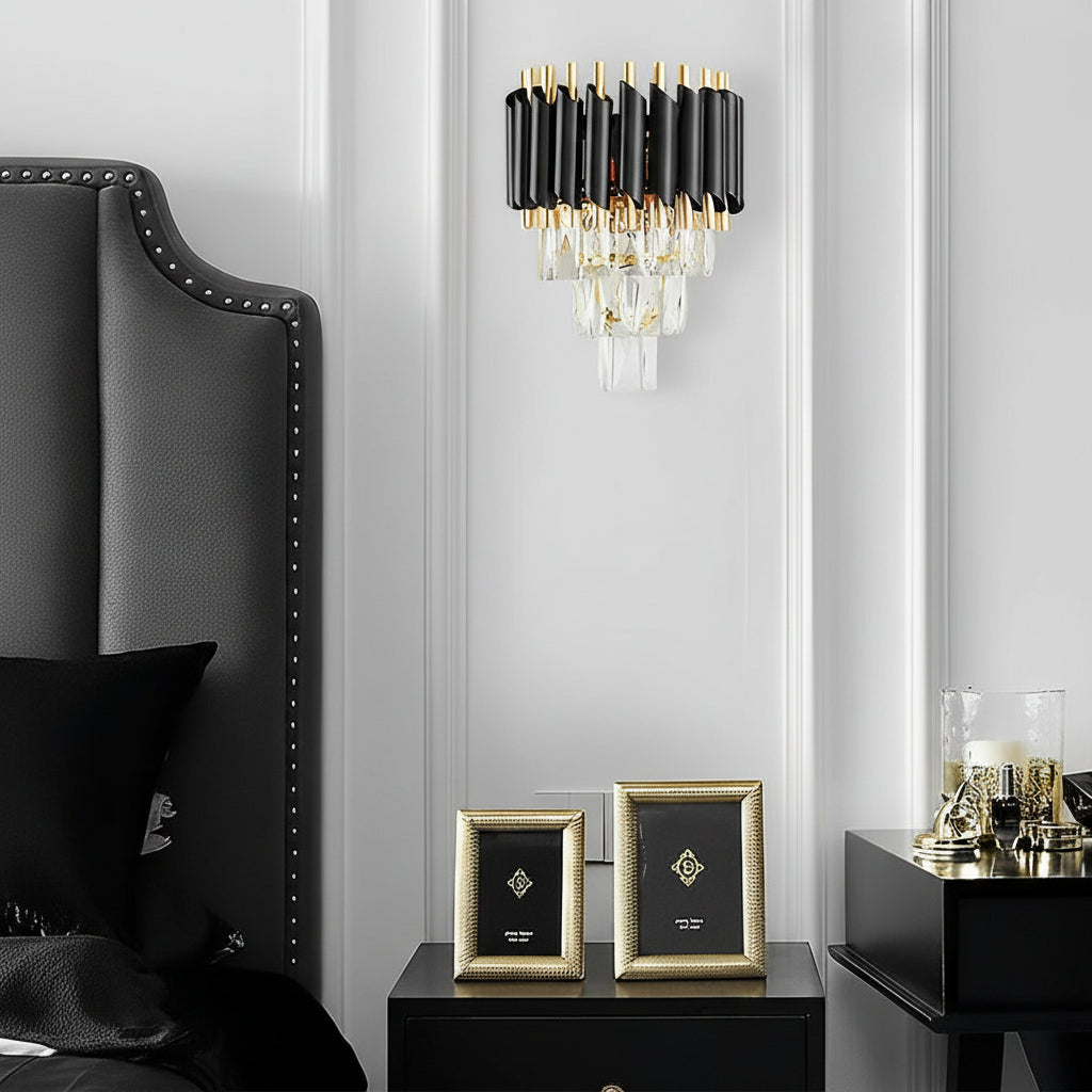 Freyza - LED Wall Sconce Light – Modern Postmodern Crystal Gold Black (35x25cm / 14x10in)