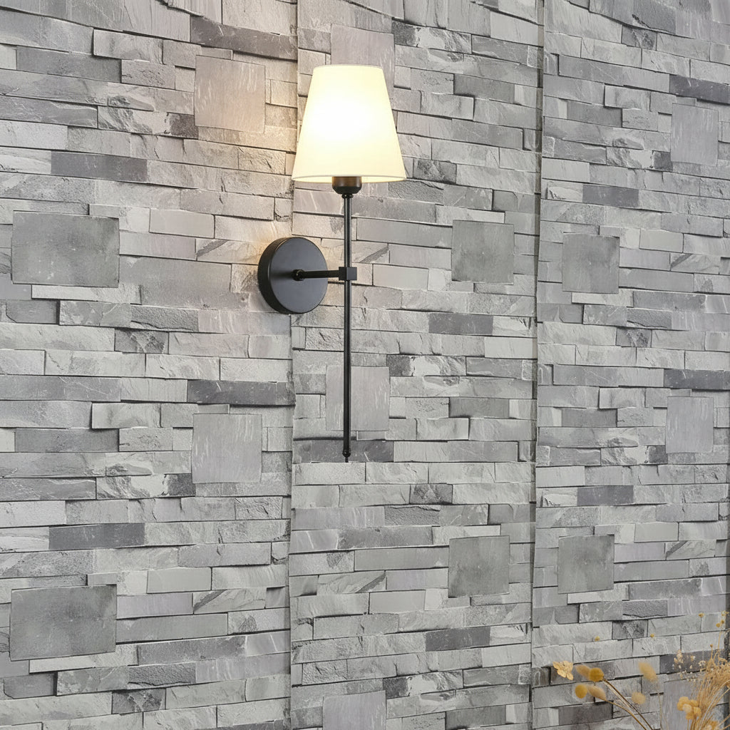 Freyza - LED Wall Sconce Light – Modern American Copper White Linen Fabric (36x14cm / 14.2x5.5in)