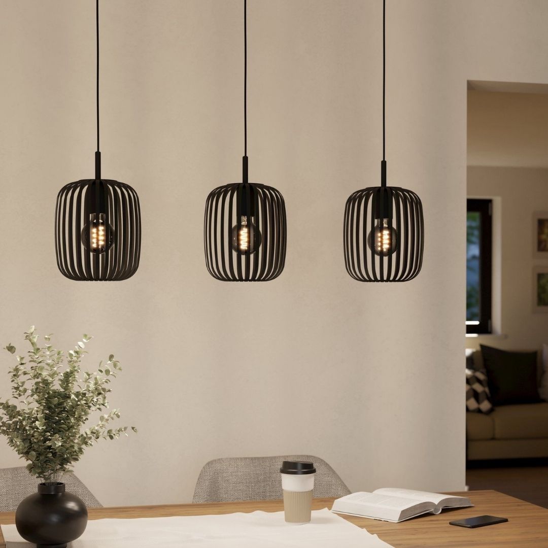 CagedSteel | Bold Industrial 3-Light Black Ceiling Pendant Bar 1