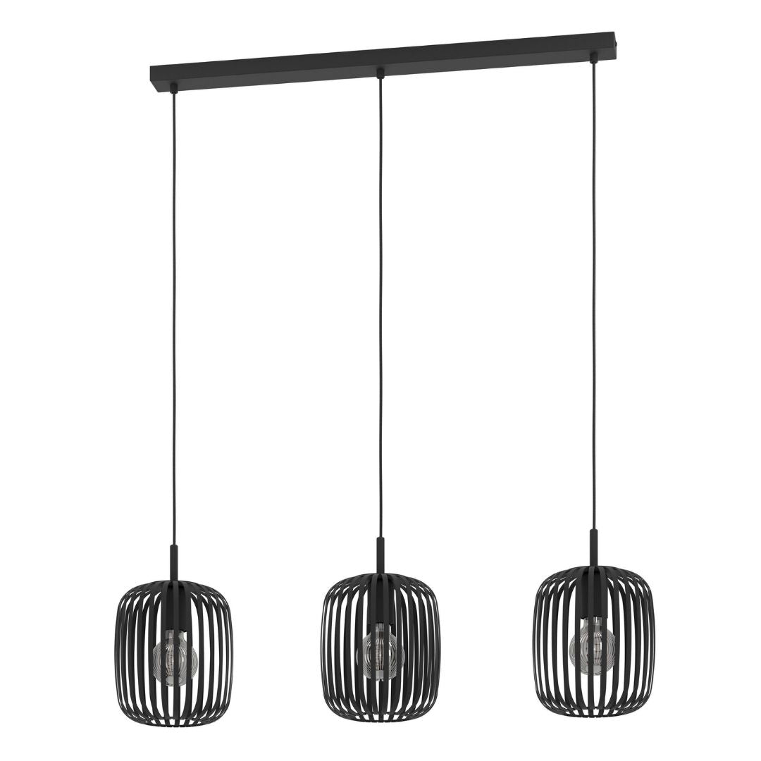 CagedSteel | Bold Industrial 3-Light Black Ceiling Pendant Bar 2
