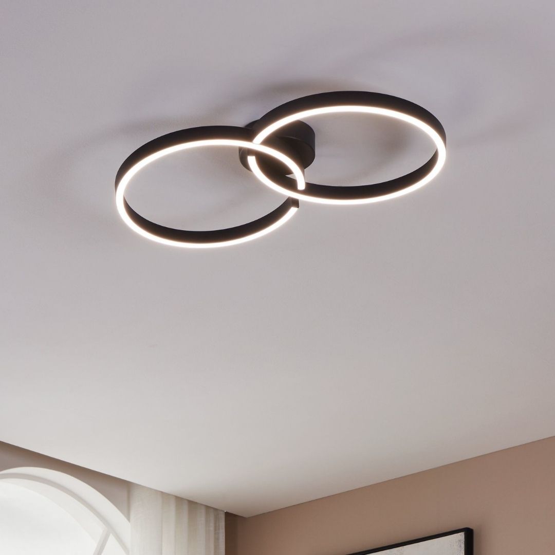 Freyza – Colour Changing Black LED Flush Ceiling Light | 67.5 cm Integrated LED with Remote Control and Adjustable White & RGB Lighting