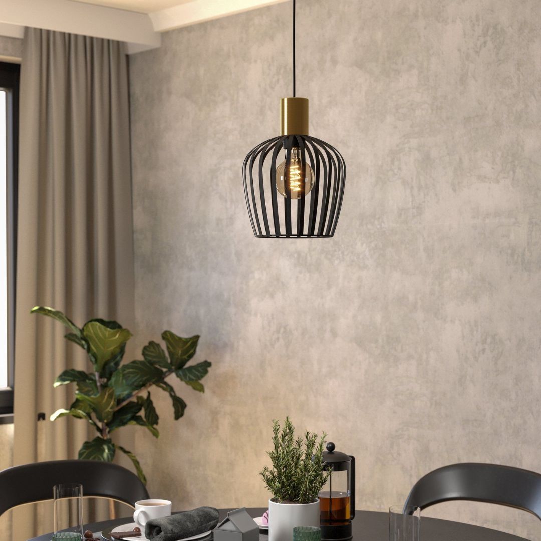 CagedAura | Elegant Industrial Black Steel Pendant Light Fixture 1