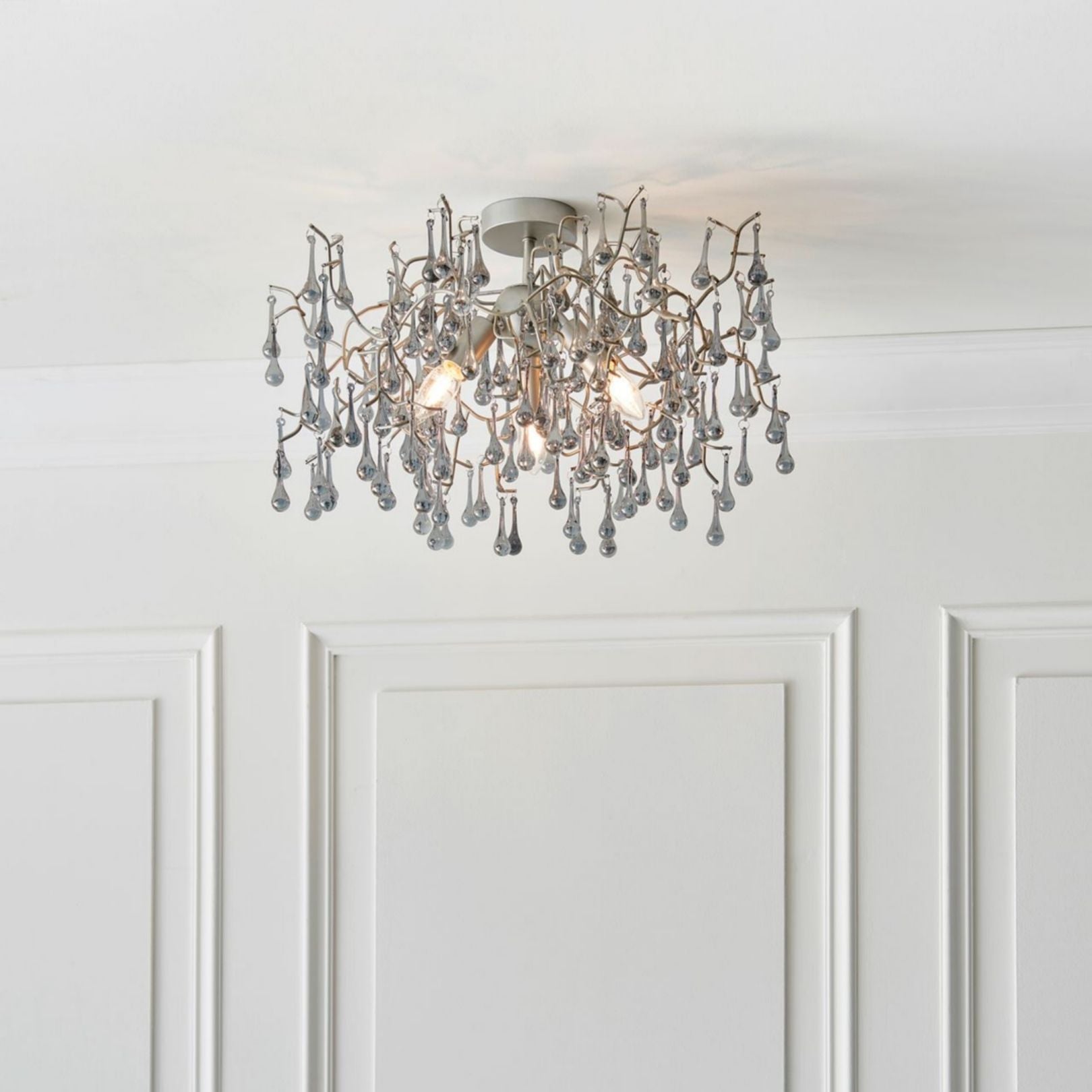 Freyza – 3-Light Silver & Glass Semi-Flush Ceiling Light | Metal Indoor Lighting Fixture with Clear Glass Shades