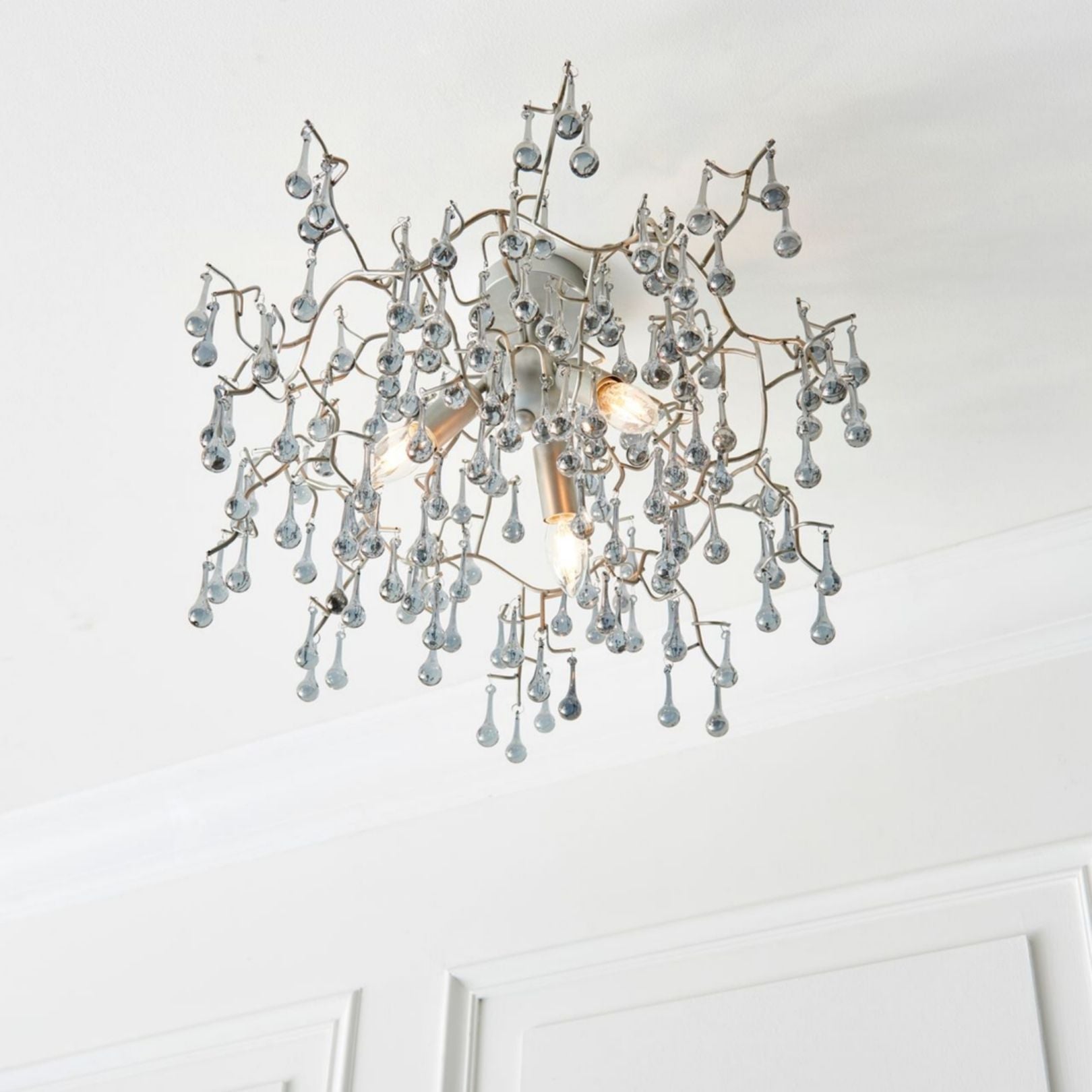 Freyza – 3-Light Silver & Glass Semi-Flush Ceiling Light | Metal Indoor Lighting Fixture with Clear Glass Shades