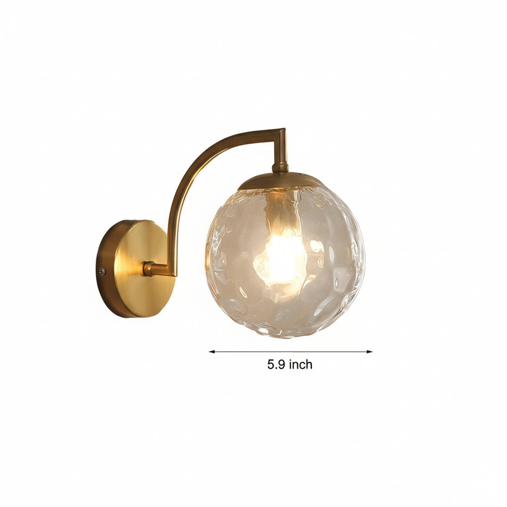 Freyza - LED Wall Sconce Light – Modern Curved Arm Ribbed Glass Globe (26x15cm / 10.2x5.9in)