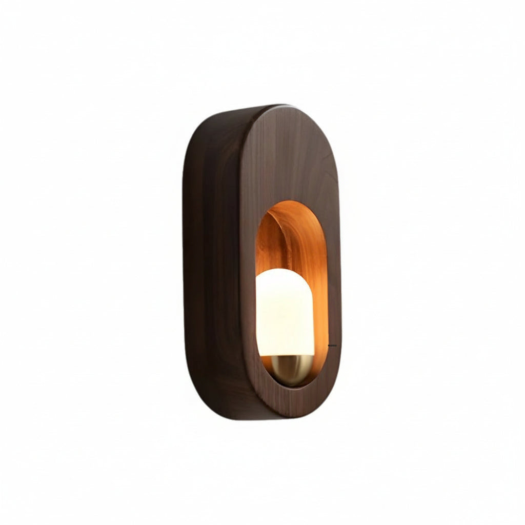 Freyza - LED Wall Sconce Light – Modern Minimalist Oval Wood Nordic Walnut (20x10cm / 7.9x3.9in)