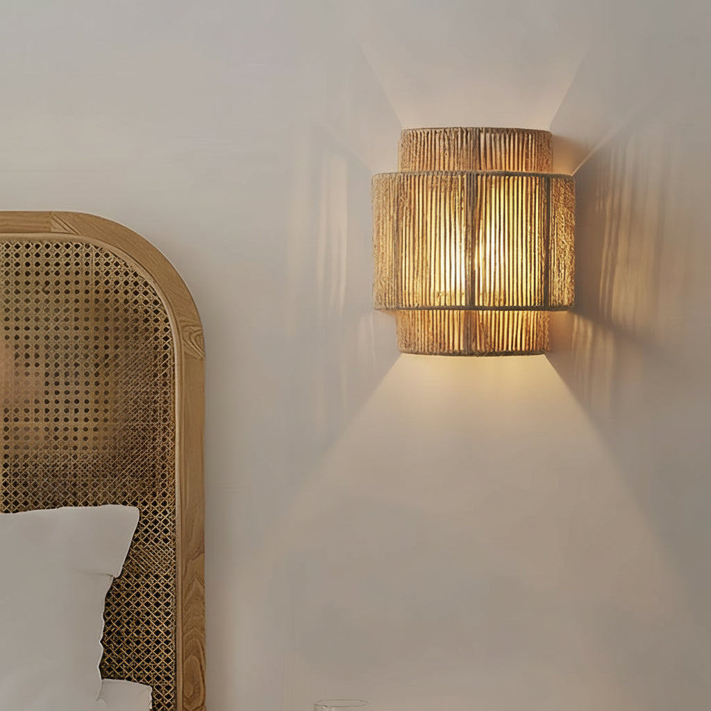 Freyza - LED Wall Sconce Light – Japanese Wabi-Sabi Hemp Rope (25x23cm / 9.8x9in)