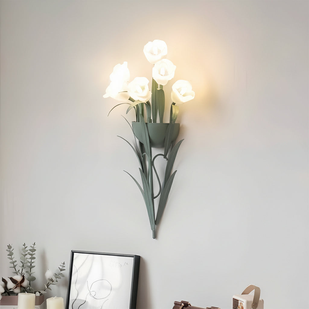 Freyza - LED Wall Sconce Light – Art Deco French Floral Green Glass (58x30cm / 22.8x11.8in)