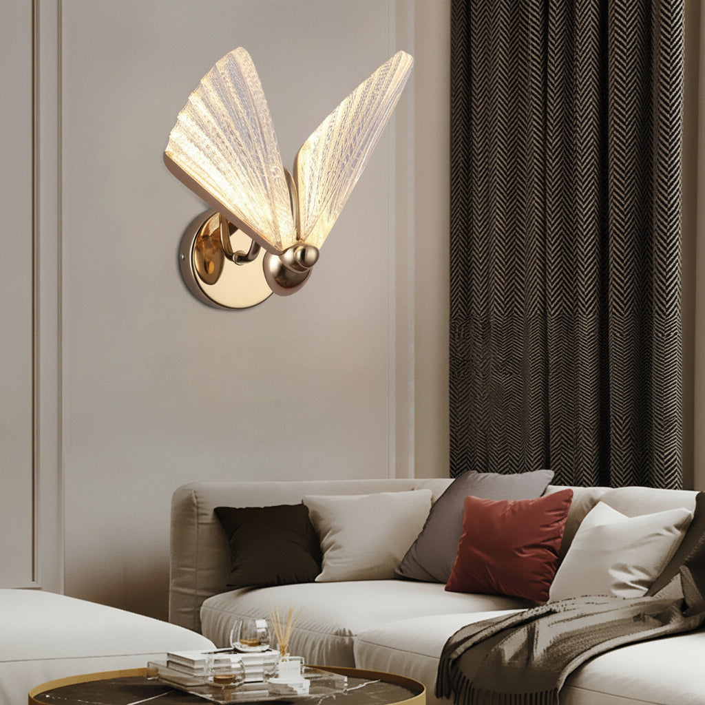 Freyza - LED Wall Sconce Light – Modern Butterfly Acrylic Gold (25x19cm / 9.8x7.5in)