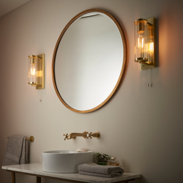Freyza – Satin Brass IP44 Bathroom Wall Light | 315 mm Satin Brass Wall Sconce with E27 Bulb Fitting