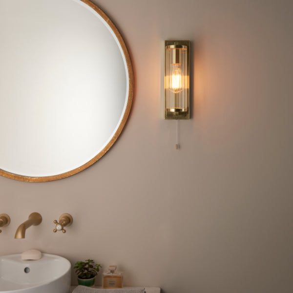 Freyza – Satin Brass IP44 Bathroom Wall Light | 315 mm Satin Brass Wall Sconce with E27 Bulb Fitting