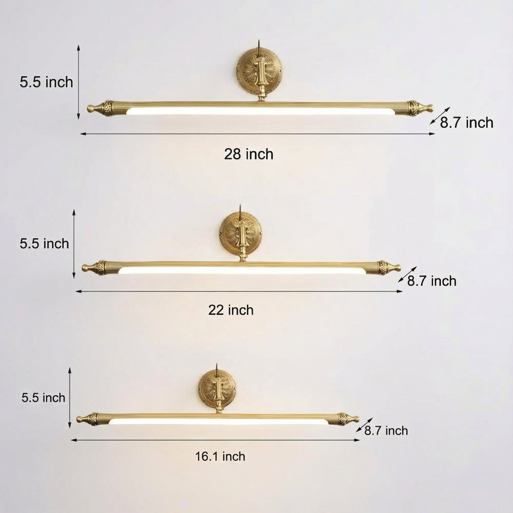 Freyza - LED Bathroom Vanity Light Linear Mirror Sconce Solid Copper Waterproof 41cm-71cm AC85-265V