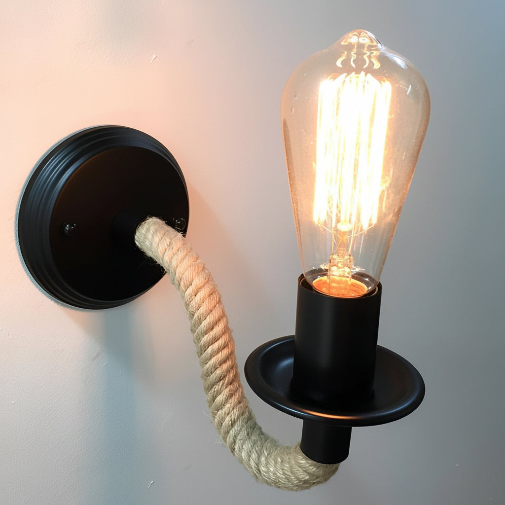 Freyza - Industrial Wall Sconce – Retro Rope Hand-Woven Iron Vintage (E27 & 25x15cm)