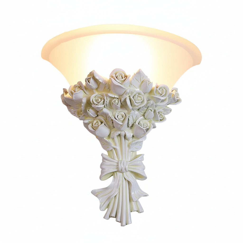 Freyza - European Vintage Rose Bouquet Wall Sconce – Elegant Resin Floral Art Wall Lamp (E27)