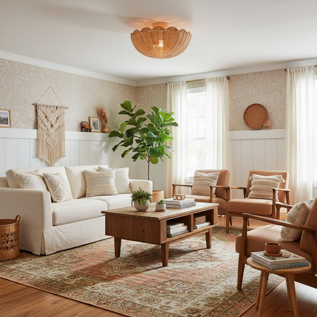 Freyza | Rattan-Deckenleuchte – Schlafzimmer, Wohnzimmer