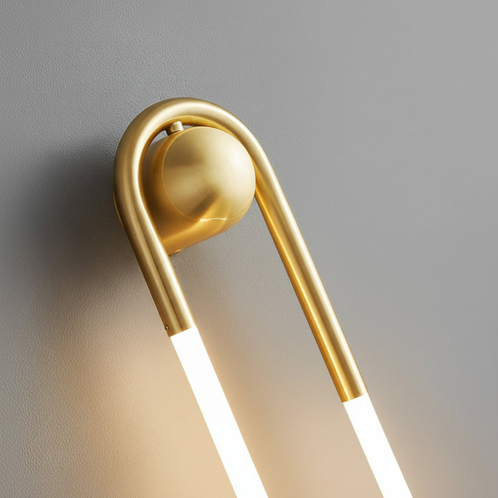Freyza - Nordic Minimalist Brass LED Wall Sconce – Linear Bedside Wall Lamp (3-Color Dimmable)