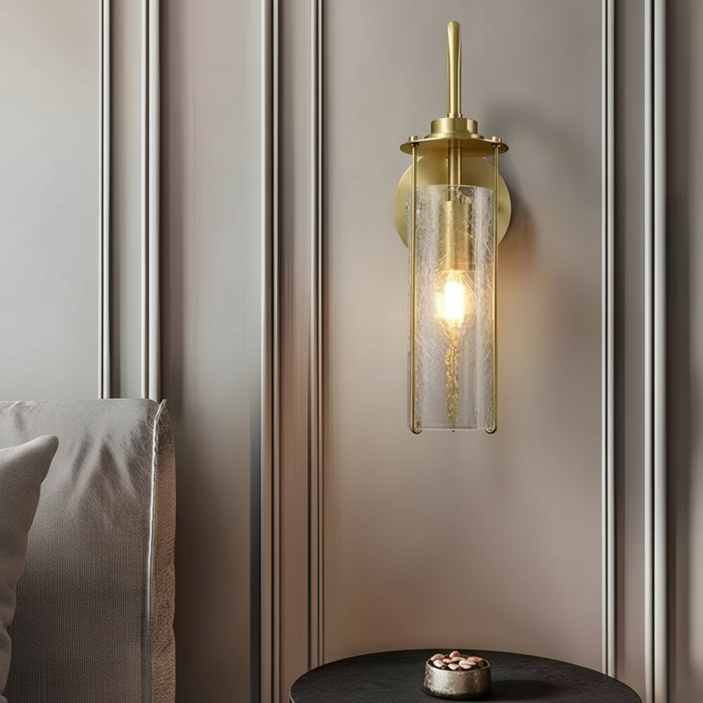 Freyza - LED Wall Sconce Light – Modern Copper Ice-Cracked Glass Tube (39x10cm / 15.4x3.9in)