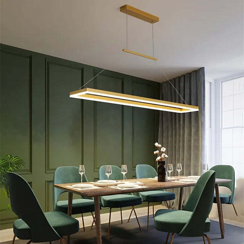Freyza | Gloen moderne rechteckige goldfarbene Pendelleuchte – moderne Küche und Esszimmer