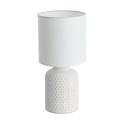 Freyza – Cream Ceramic Table Lamp with White Fabric Shade | Indoor Lighting Fixture with Sculpted Base