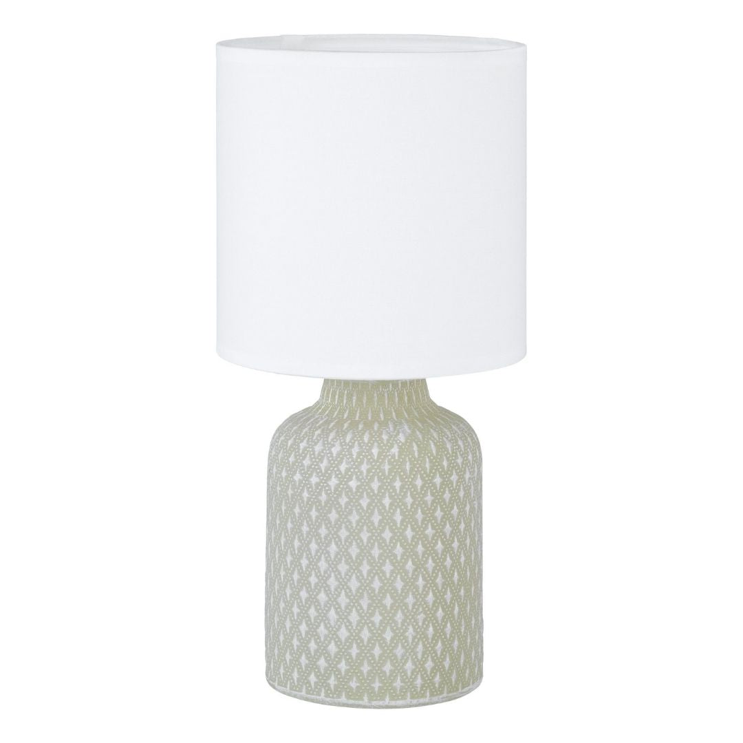 Freyza – Grey Ceramic Table Lamp with White Fabric Shade | Indoor Lighting Fixture with Elegant Base