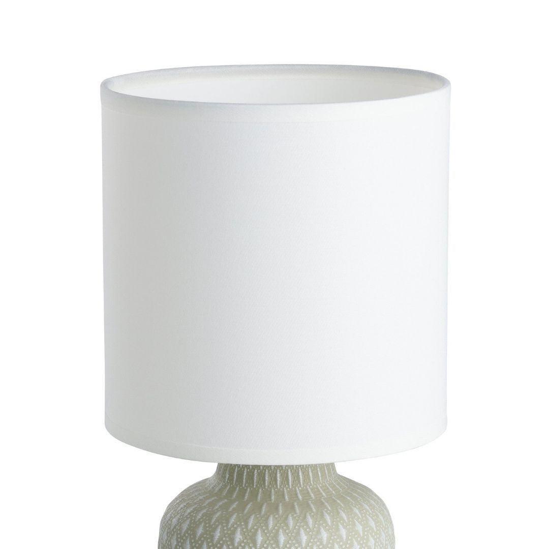 Freyza – Grey Ceramic Table Lamp with White Fabric Shade | Indoor Lighting Fixture with Elegant Base