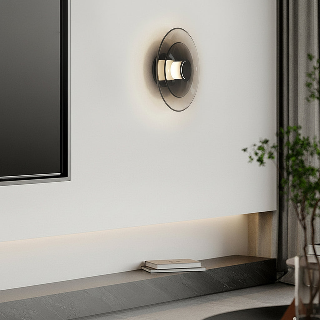 Freyza - Modern Nordic Double-Layer Glass Wall Sconce – Luxury Electroplated Metal LED Lamp - Smoke Gray/Cognac