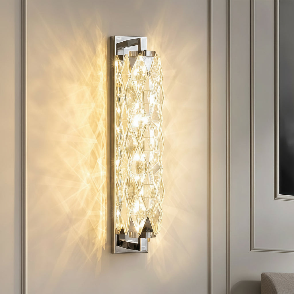 Freyza - LED Wall Sconce Light – Modern Geometric Crystal Stainless Steel (32-48cm / 12.6-18.9in)