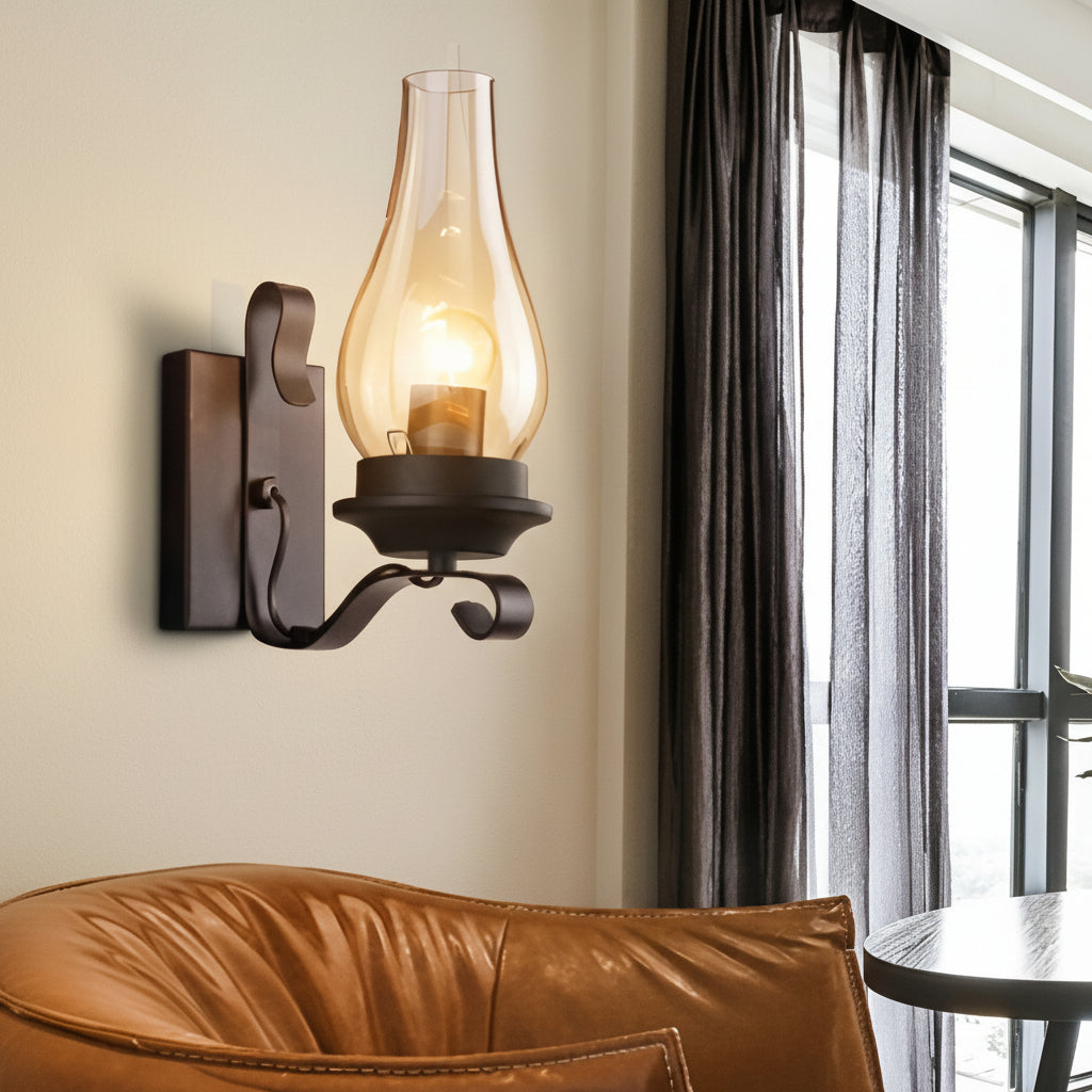 Freyza - Glass Wall Sconce – Industrial Retro Iron Vintage E27 (20x30cm)