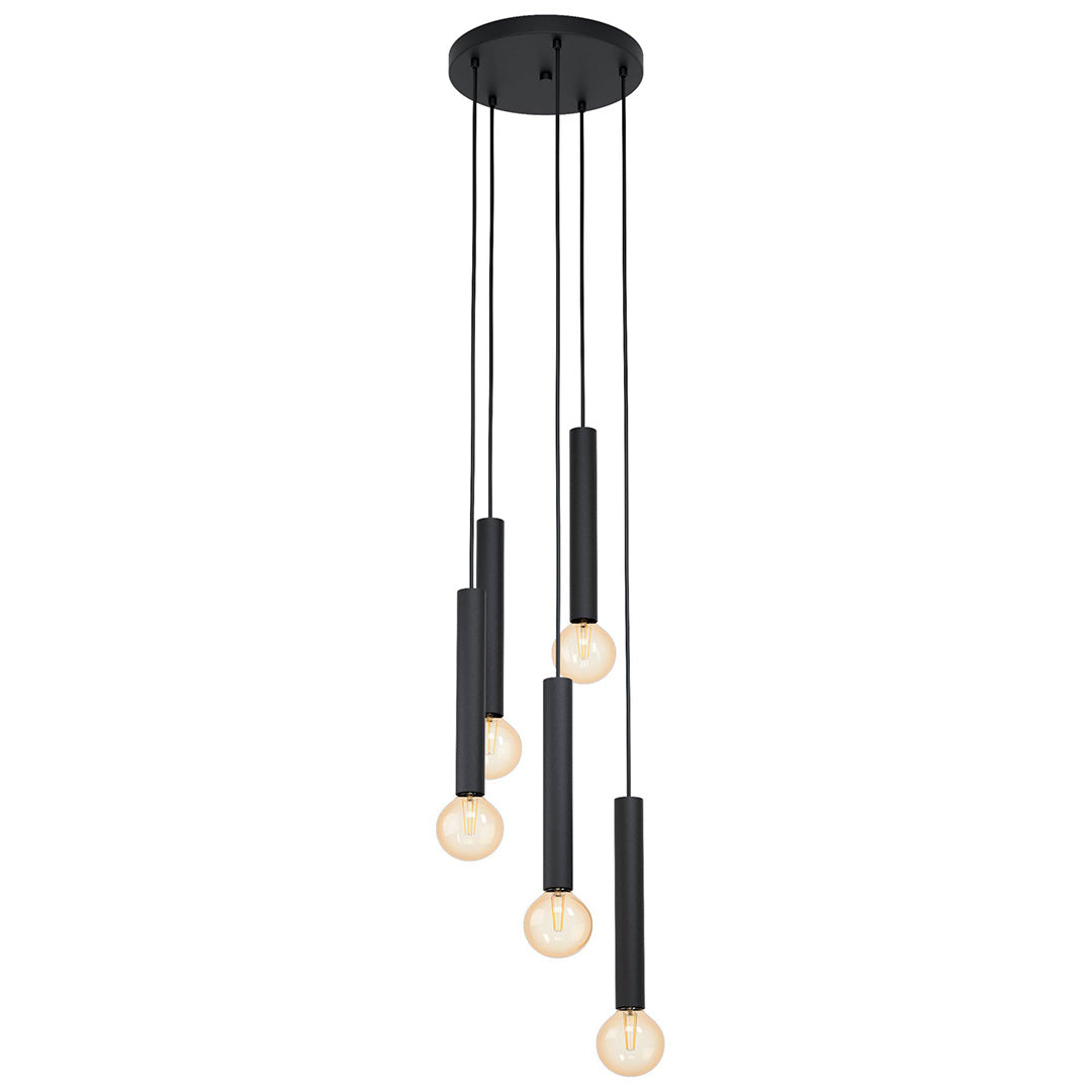 Freyza – 5-Light Matt Black Pendant Ceiling Light | 150 cm Adjustable Hanging Fixture with 5×E27 Bulb Fittings