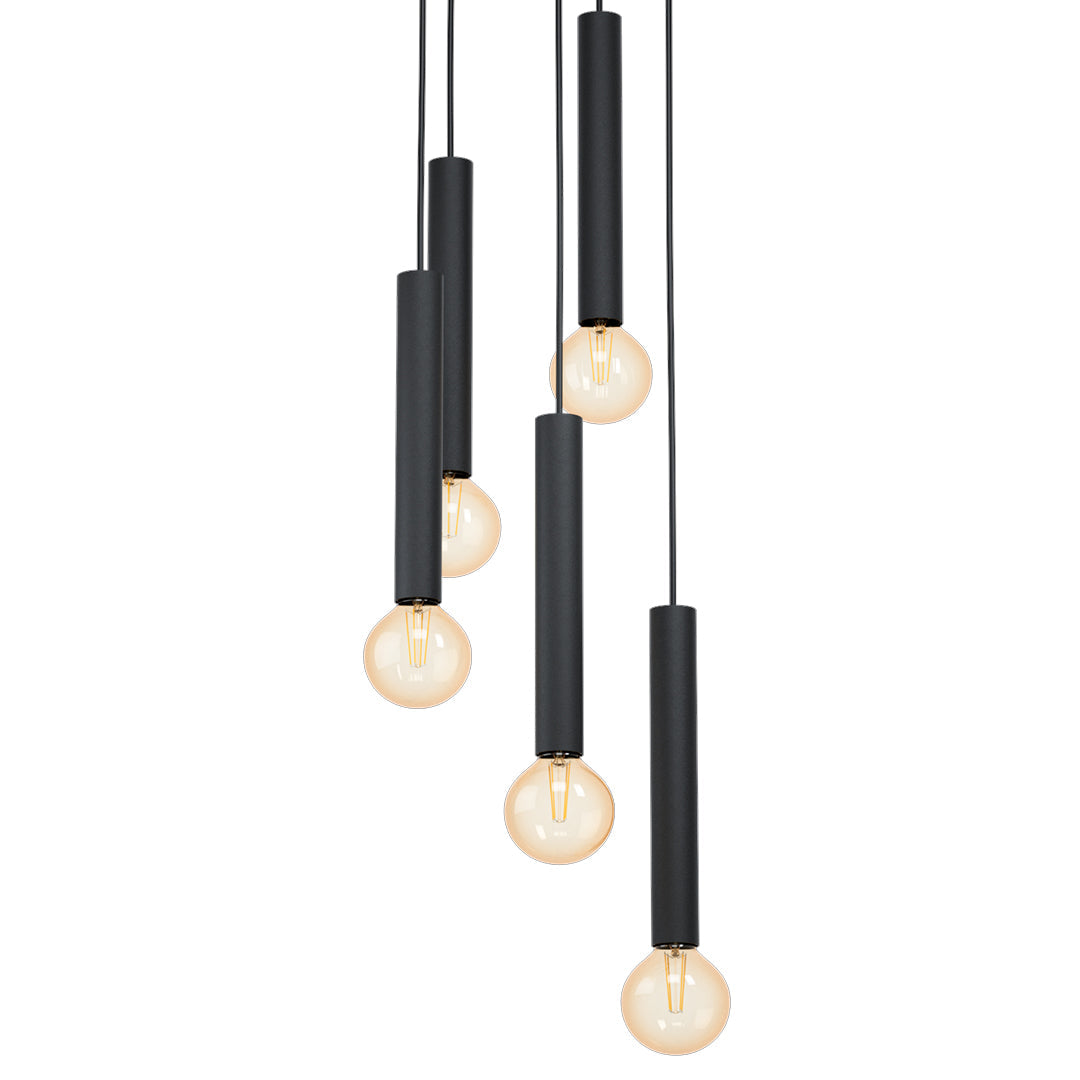Freyza – 5-Light Matt Black Pendant Ceiling Light | 150 cm Adjustable Hanging Fixture with 5×E27 Bulb Fittings