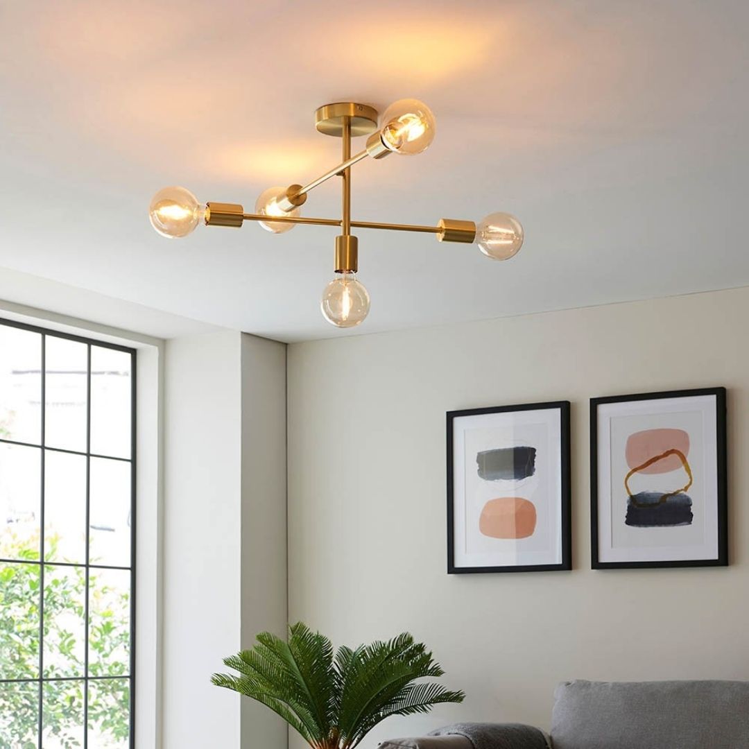 Freyza - Studio 5 Light Gold Semi Flush Ceiling Light