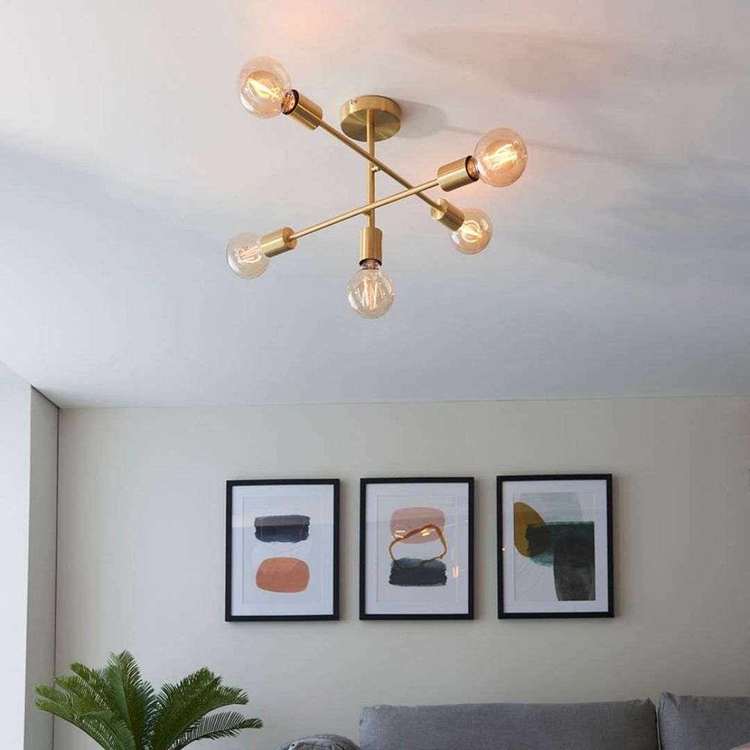 Freyza - Studio 5 Light Gold Semi Flush Ceiling Light