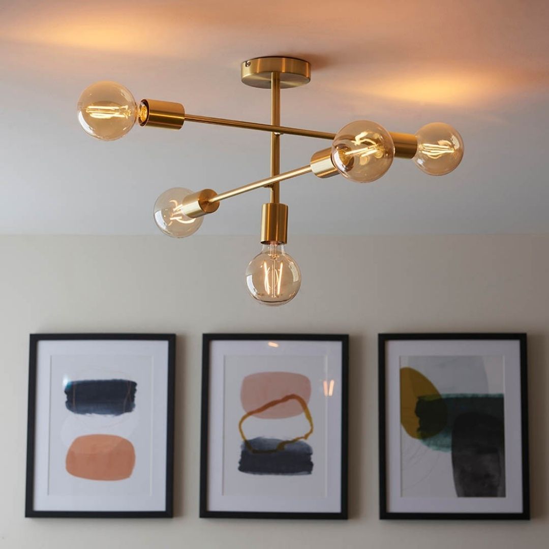 Freyza - Studio 5 Light Gold Semi Flush Ceiling Light