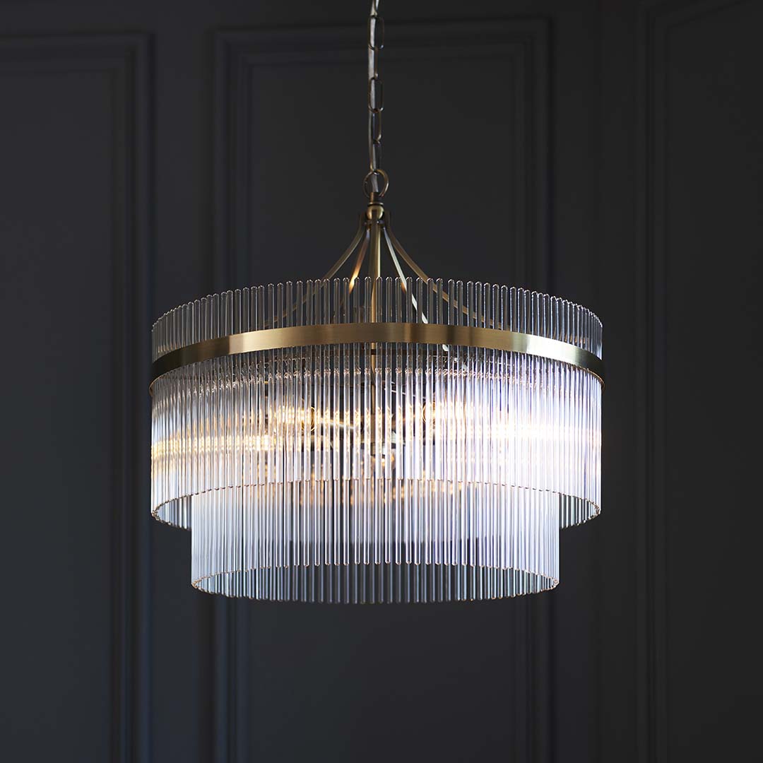 Suspension de plafond Freyza – Marietta à 5 lumières en laiton antique