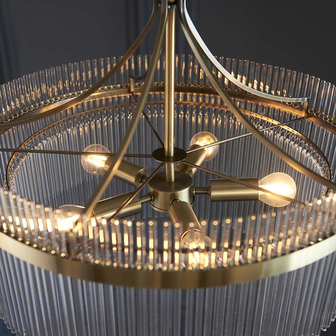 Suspension de plafond Freyza – Marietta à 5 lumières en laiton antique