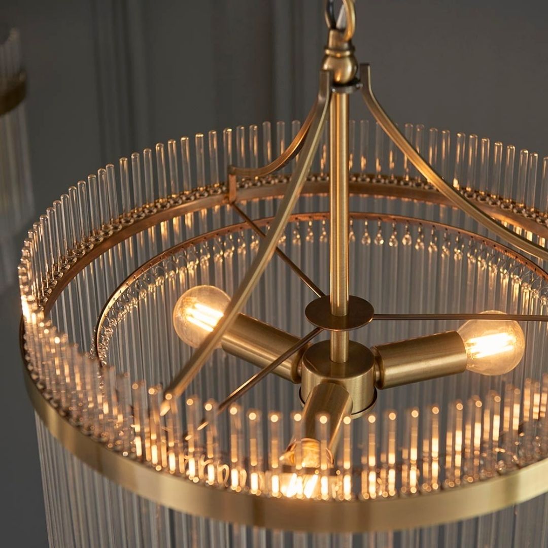 Freyza - Marietta 3 Light Antique Brass & Glass Pendant Ceiling Light