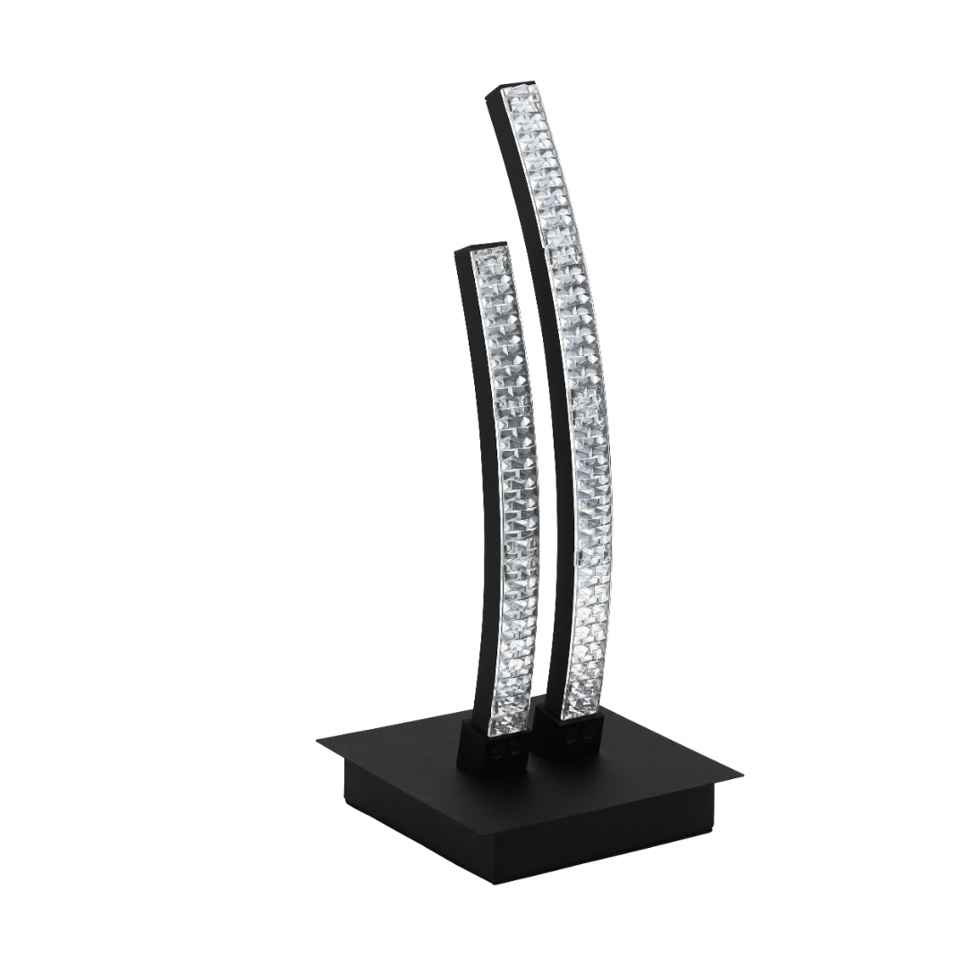 Freyza – Black LED Table Lamp | Integrated Warm White LED Fixture with Curved LED Profiles and In-Line Switch