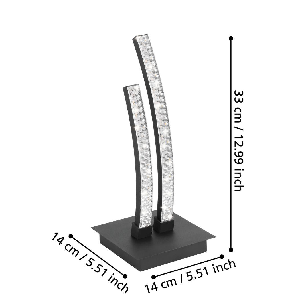 Freyza – Black LED Table Lamp | Integrated Warm White LED Fixture with Curved LED Profiles and In-Line Switch