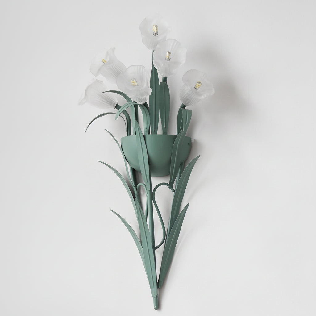 Freyza - LED Wall Sconce Light – Art Deco French Floral Green Glass (58x30cm / 22.8x11.8in)