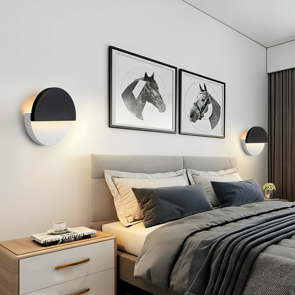 Freyza - LED Wall Sconce – Circular 350° Rotatable Black Acrylic (Integrated LED & 23cm)