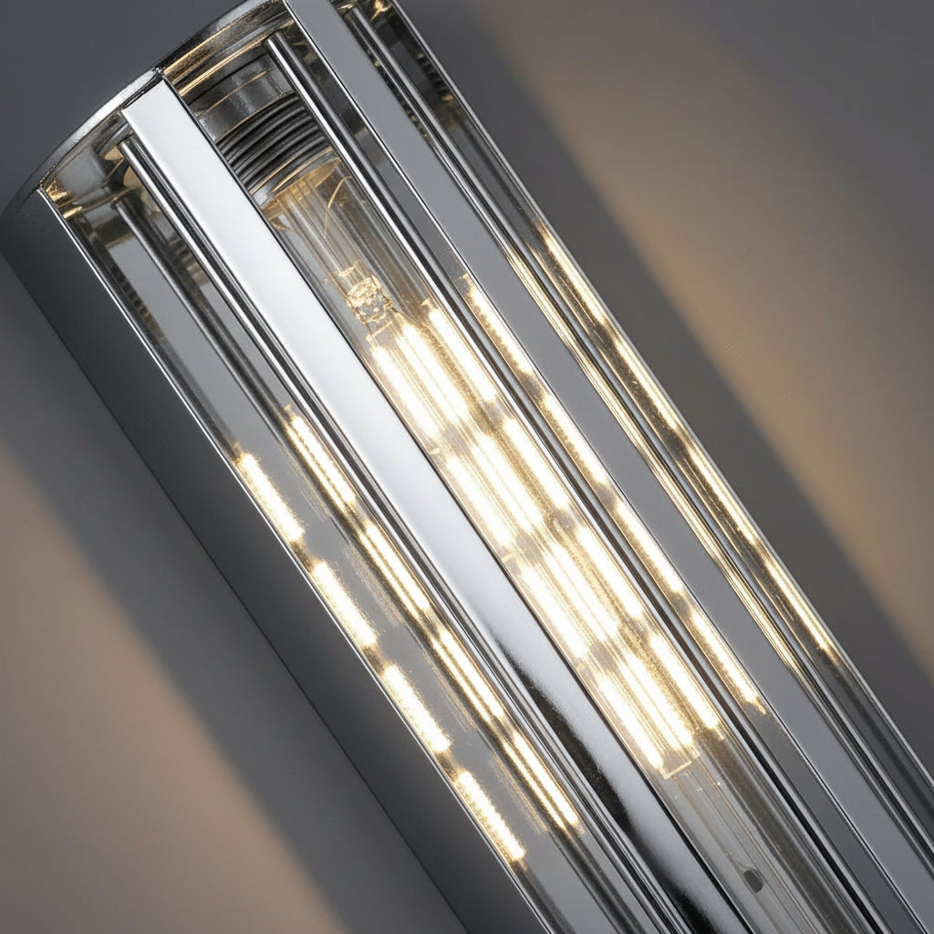 Freyza - LED Wall Sconce Light – Industrial Vintage Flute Chrome Iron (48x10cm / 18.9x3.9in)