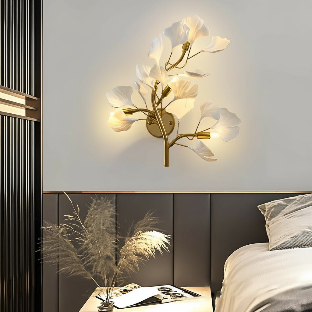 Freyza - Nordic Gold Leaves & Branches Wall Sconce – 3-Color Dimmable LED Botanical Art Light - Iron