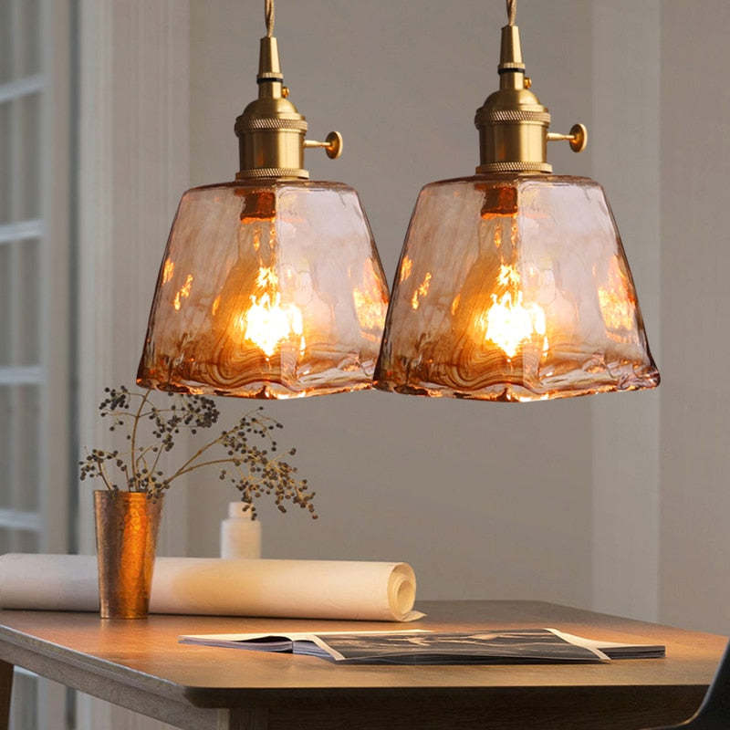 Freyza | Zina Pendant Glass Brass Glass Pendant Light – Kitchen Dining Room