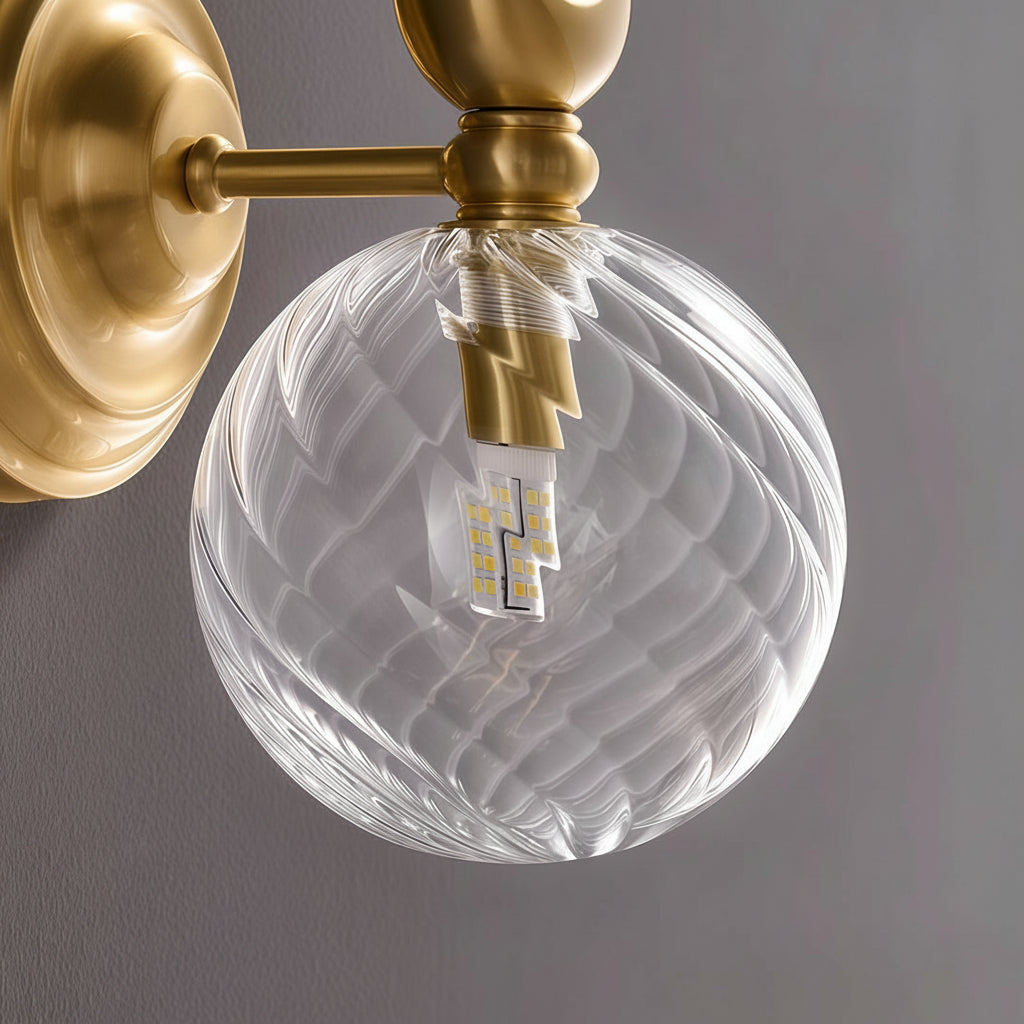 Freyza - LED Wall Sconce – Swan Motif Brass Swirl Glass G9 (23cm / 9in)